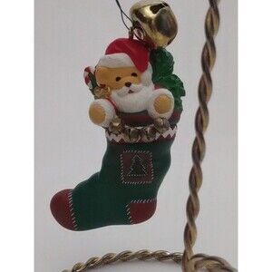 Hallmark Keepsake 1996 Christmas Ornament Santa Claus Teddy Bear Green Stocking